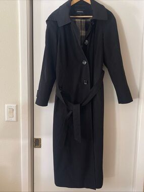 London Fog Black Long Trench Coat with Belt.